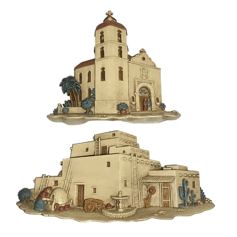 Vintage 90s Burwood Southwestern Pueblo Hacienda Church Mission Wall Hangings